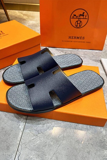 Кожаные шлёпанцы Hermes Izmir - Navy   