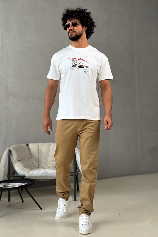 Мужская белая футболка Burberry Equestrian Knight