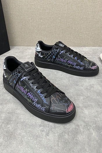 Чёрные кожаные кроссовки Balmain B-Court Graffiti   