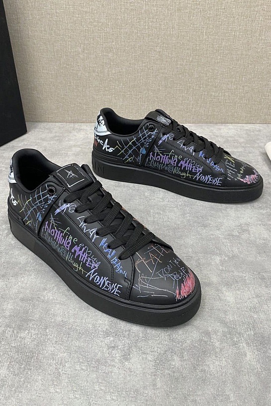 Чёрные кожаные кроссовки Balmain B-Court Graffiti
