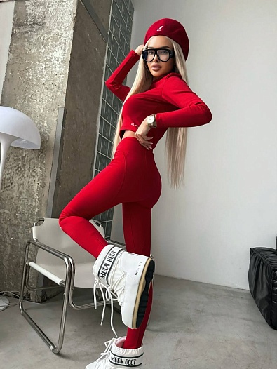 Женские леггинсы на флисе красного цвета Alaia   