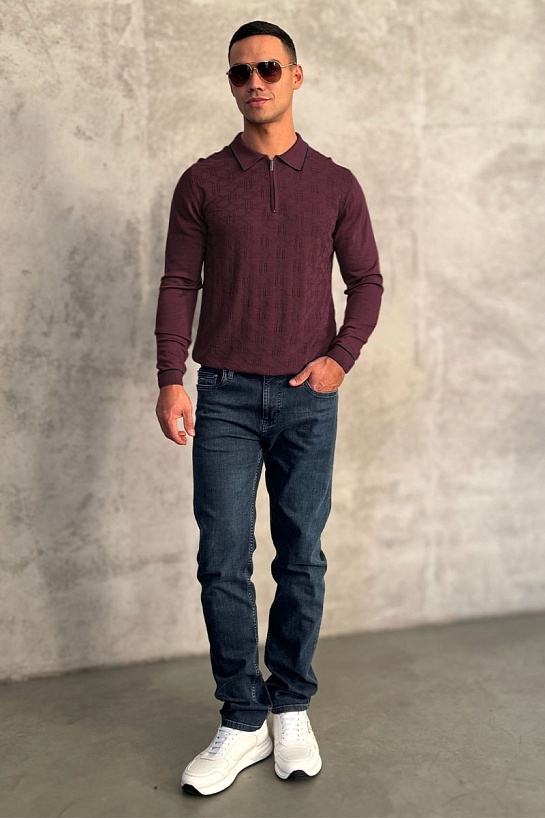 Бордовое поло с длинным рукавом Stefano Ricci zip-up