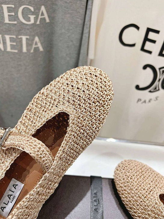 Женские плетёные балетки ALaia Premium - Beige