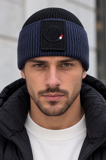 Мужская брендовая шапка Moncler- Black / Navy   