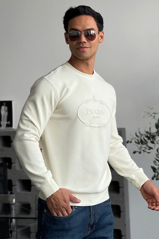 Мужской белый свитшот Prada logo-embroidered