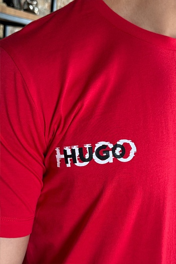 Мужская красная футболка Hugo Boss logo print   