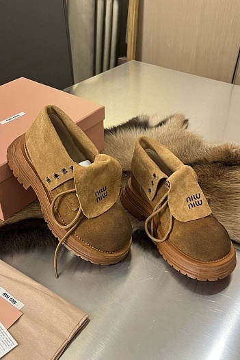 Женские замшевые ботинки MIU MIU Premium - Chestnut   
