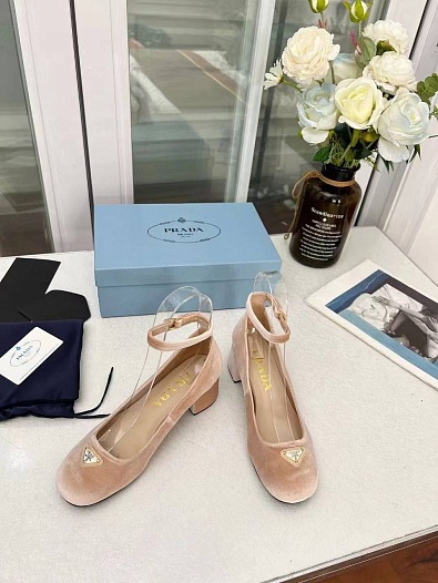 Женски туфли Prada Pink Velvet Premium   