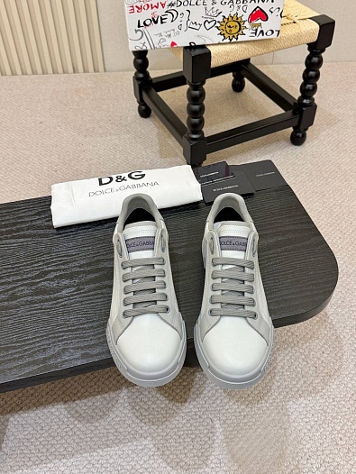Кожаные кроссовки Dolce & Gabbana Portofino - Grey   