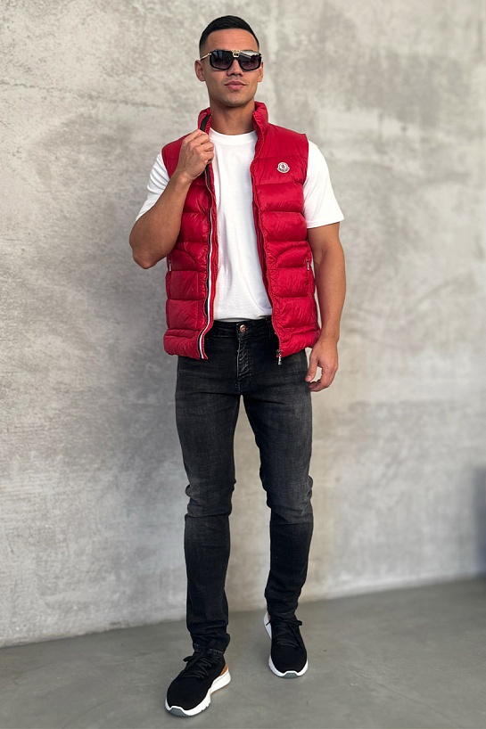 Мужской красный жилет Moncler logo-patch