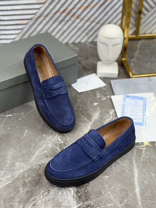 Замшевые лоферы Brunello Cucinelli синего цвета