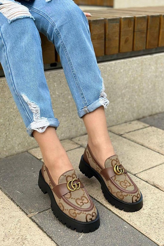 Женские лоферы Gucci Horsebit - Brown