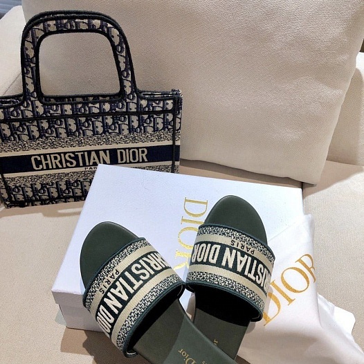 Женские кожаные шлёпанцы Dior Premium   