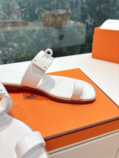 Женские кожаные шлёпанцы Hermes July Kelly premium   