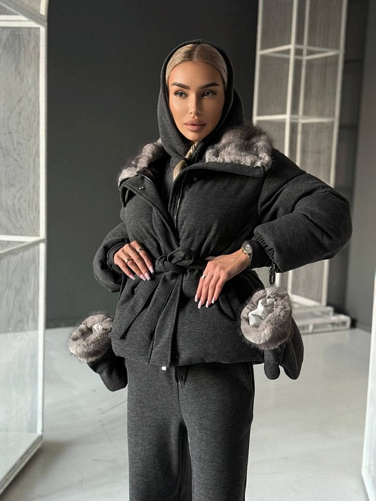 Темно-серый женский костюм тройка на флисе Loro Piana