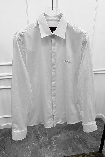 Мужская белая рубашка Loro Piana logo-embroidered   