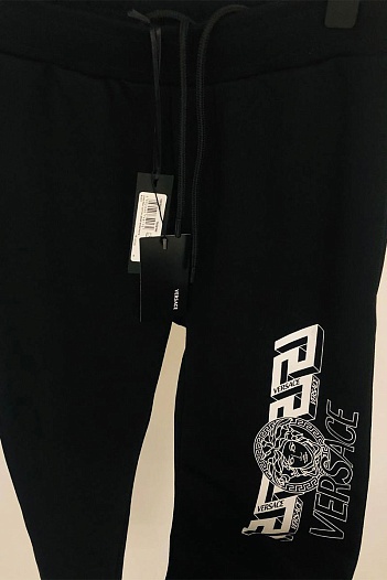 Мужские чёрные штаны Versace Greca-detail   