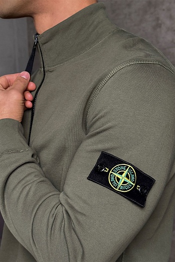 Мужская зелёная кофта с патчем на плече Stone Island Zip Neck   
