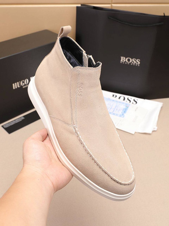 Замшевые лоферы с мехом Hugo Boss high-top - Beige