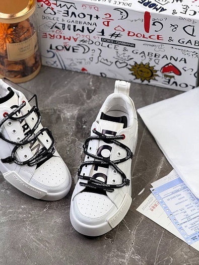 Белые кожаные кроссовки Dolce & Gabbana   