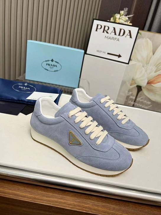 Женские замшевые кроссовки Prada Premium - Blue