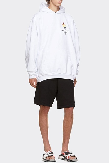 Оверсайз худи Balenciaga Paris Olympics Flame embroidered-logo   