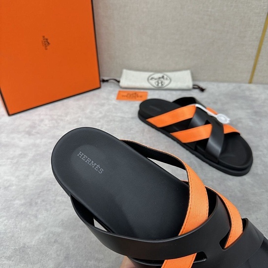 Мужские шлёпанцы Hermes Kazimir - Black / Orange