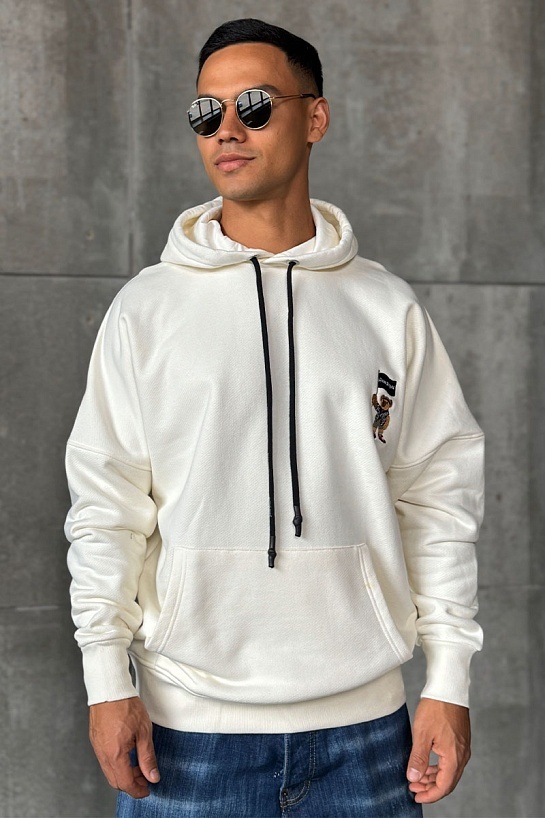 Утеплённое оверсайз худи Palm Angels "Pirate Bear" - White