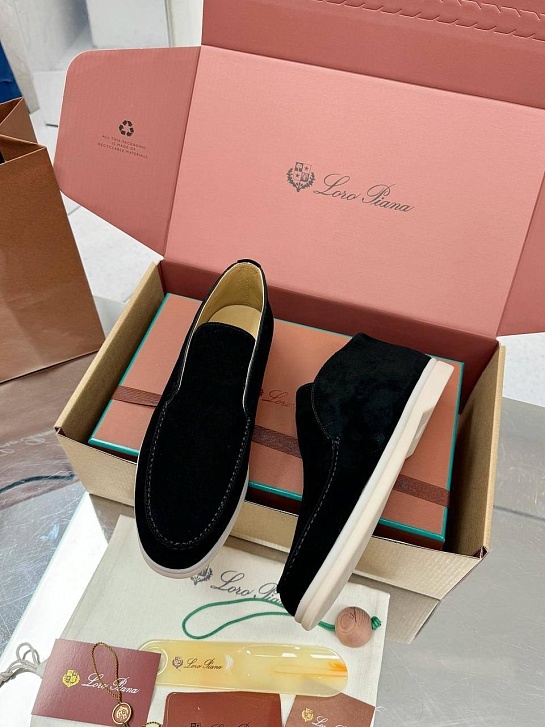 Женские замшевые лоферы Loro Piana premium - Black