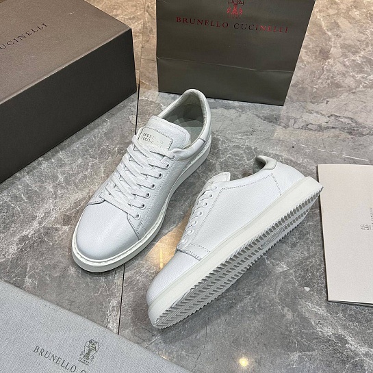 Мужские кроссовки Brunello Cucinelli grain leather - White