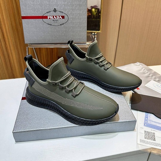 Мужские кожаные кроссовки Prada lace-up - Khaki