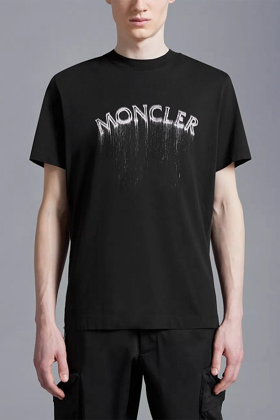 Мужская чёрная футболка Moncler logo-print