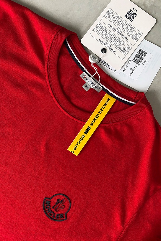 Мужская брендовая футболка Moncler Rubber Logo - Red