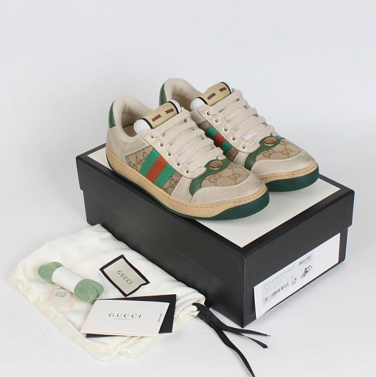 Кожаные кроссовки Gucci GG Screener - Beige / Green