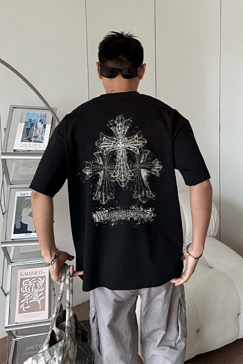 Чёрная оверсайз футболка Chrome Hearts Premium   