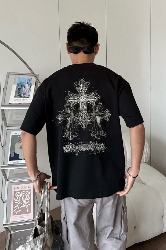 Чёрная оверсайз футболка Chrome Hearts Premium