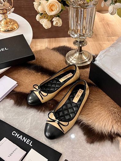 Женские балетки Chanel Flats - Beige / Black   