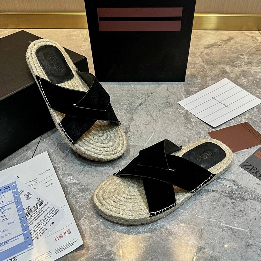 Мужские шлёпанцы Ermenegildo Zegna suede - Black   