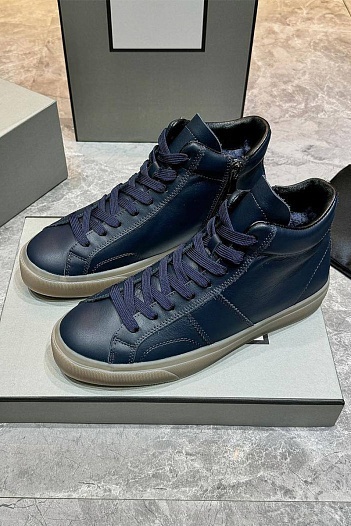 Кожаные кроссовки с мехом Tom Ford high-top - Navy   