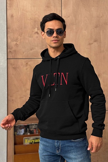 Мужское чёрное худи Valentino logo-embroidered   