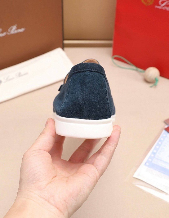 Мужские замшевые лоферы Loro Piana Summer Walk - Blue