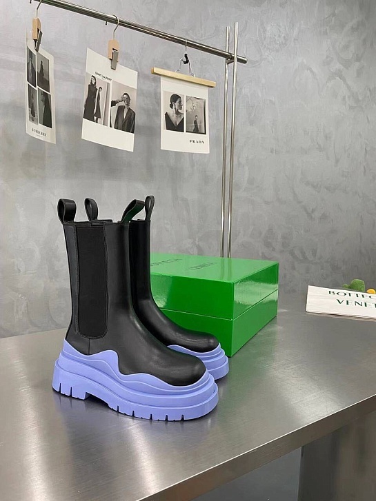 Женские кожаные ботинки Bottega Veneta Premium - Black / Blue