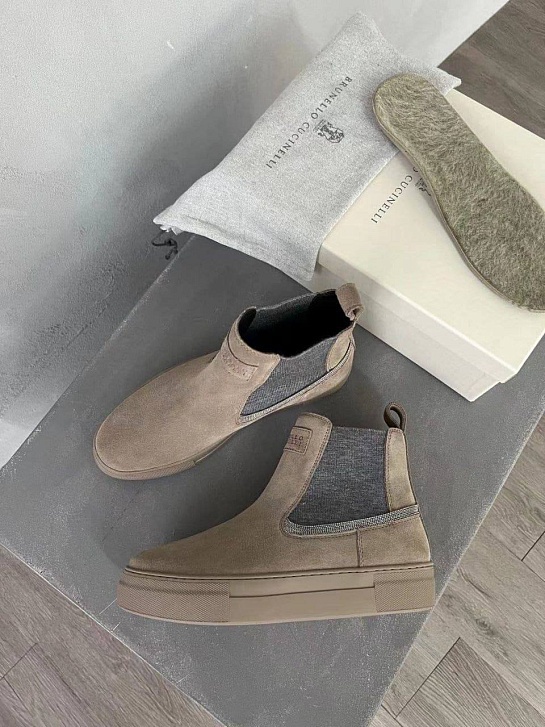 Женские замшевые ботинки Brunello Cucinelli Premium - Beige