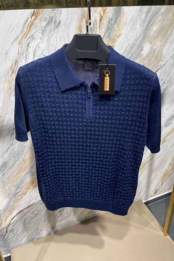 Мужское поло синего цвета Zilli zip neck   