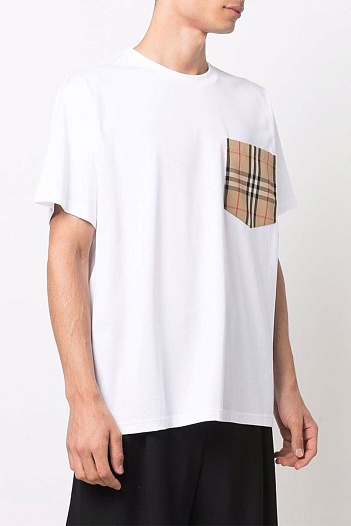 Белая оверсайз футболка Burberry Vintage Check pocket   