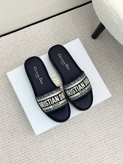 Женские шлёпанцы на платформе Dior Premium - Navy   