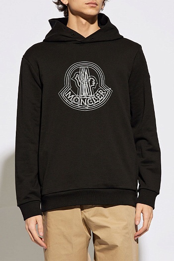 Мужское чёрное худи Moncler logo-print   
