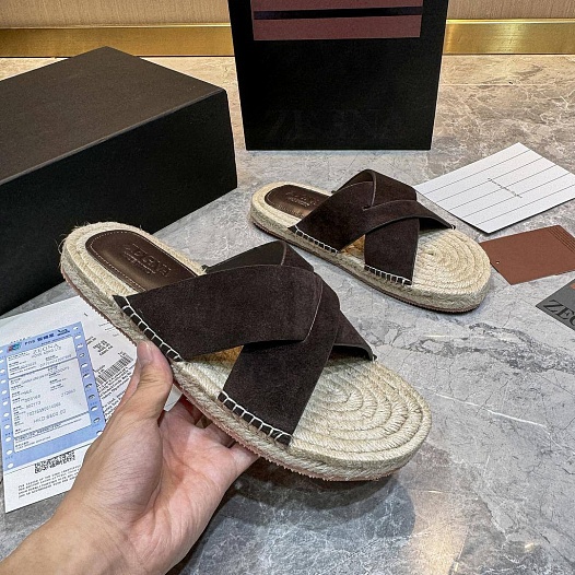 Мужские шлёпанцы Ermenegildo Zegna suede - Brown   