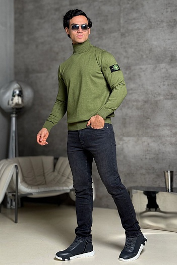 Водолазка зелёного цвета Stone Island compass-patch   