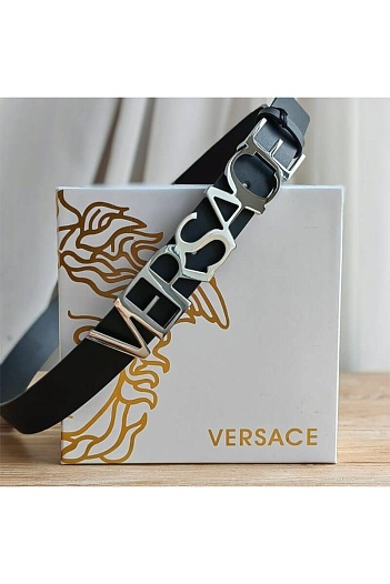 Кожаный чёрный ремень Versace (длина 90 / 95 см)   